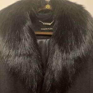 Black full length coat with removable fur size 4